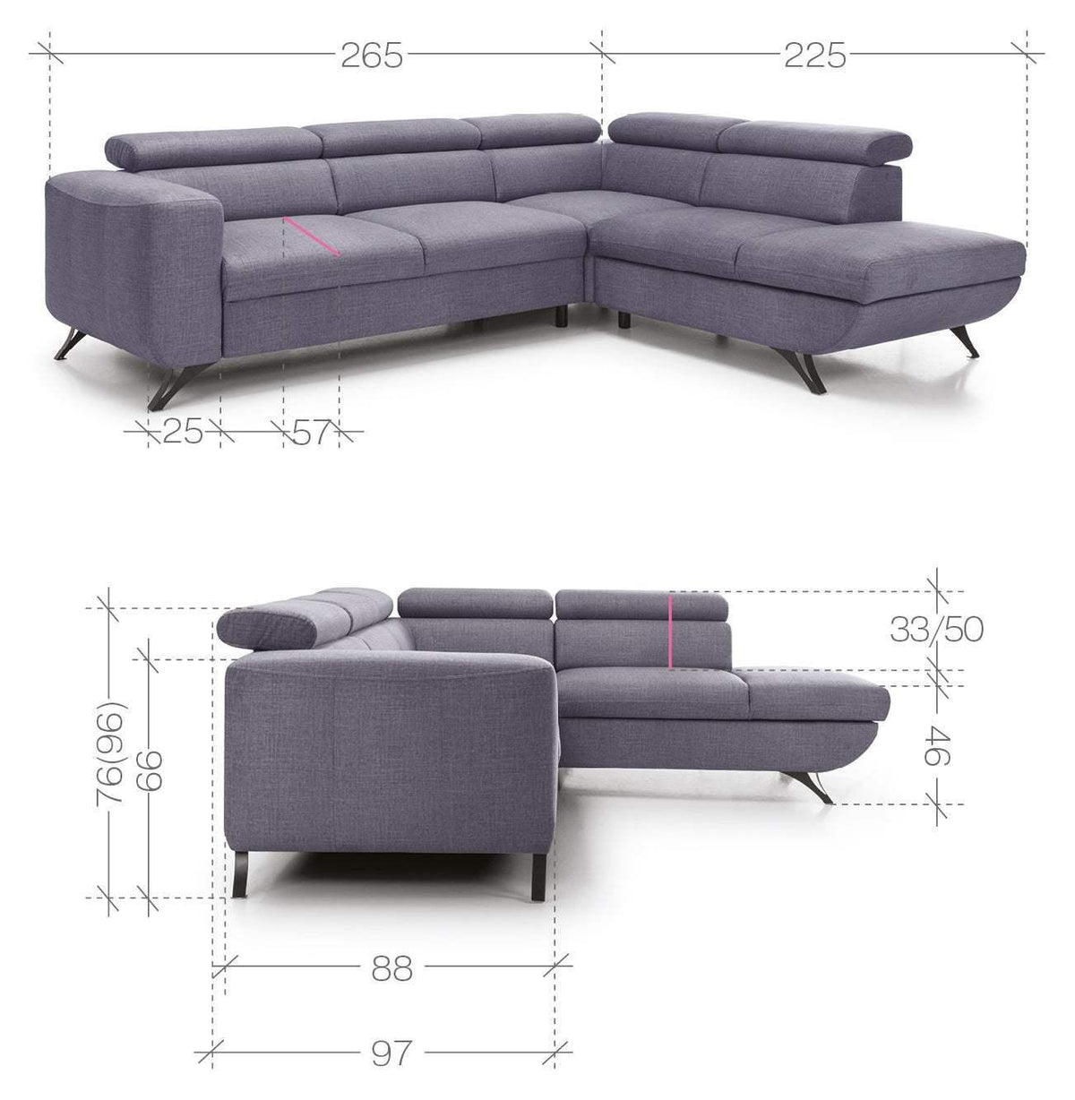 Arrata Corner Sofa Bed With Storage dimensions