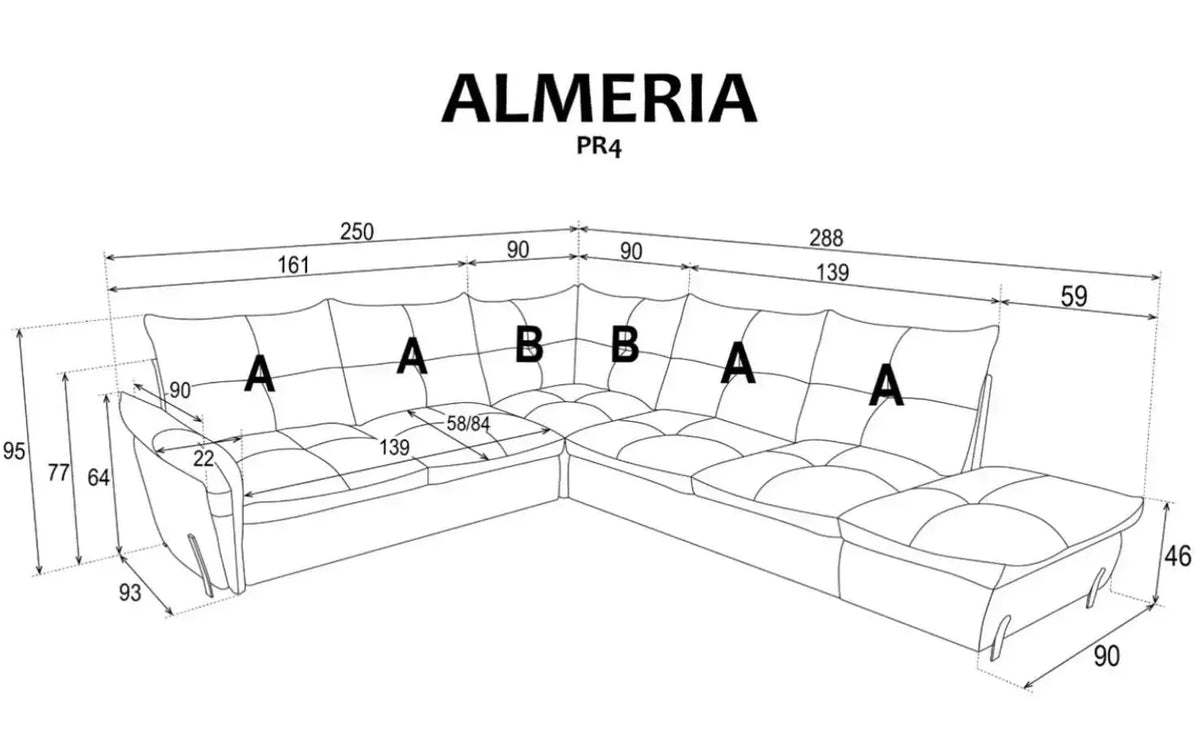 Almeria Corner Sofa Bed 4 With Storage dimensions