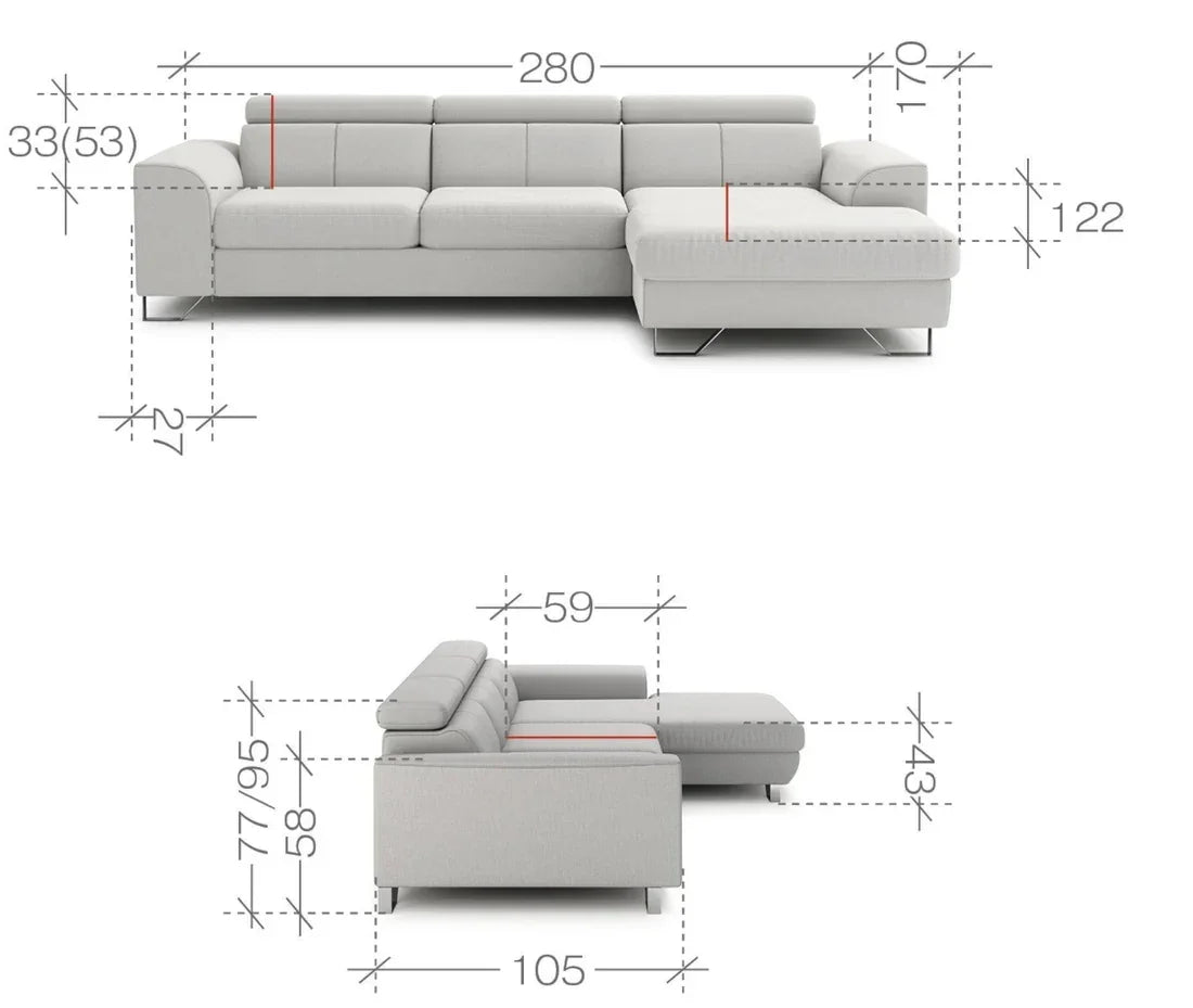 Asto Express Delivery Corner Sofa Bed With Storage Vera 1/15 dimensions