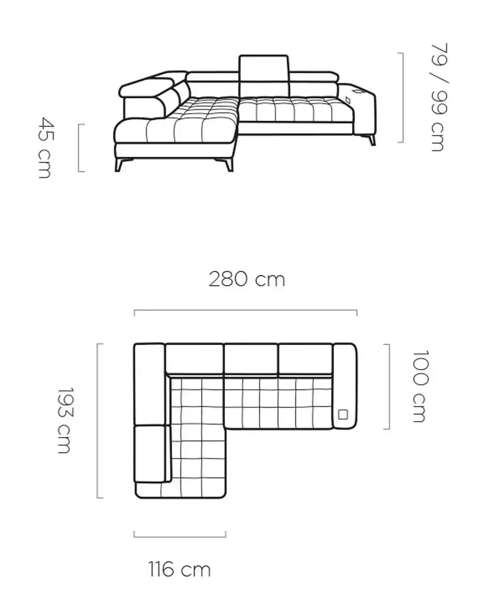 Astola Corner Sofa Bed With Storage dimensions