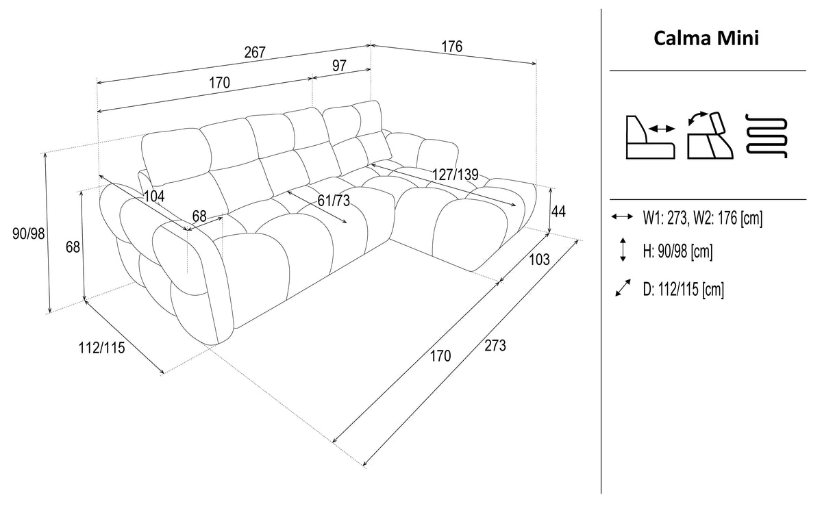 Calma Mini Corner Sofa dimensions