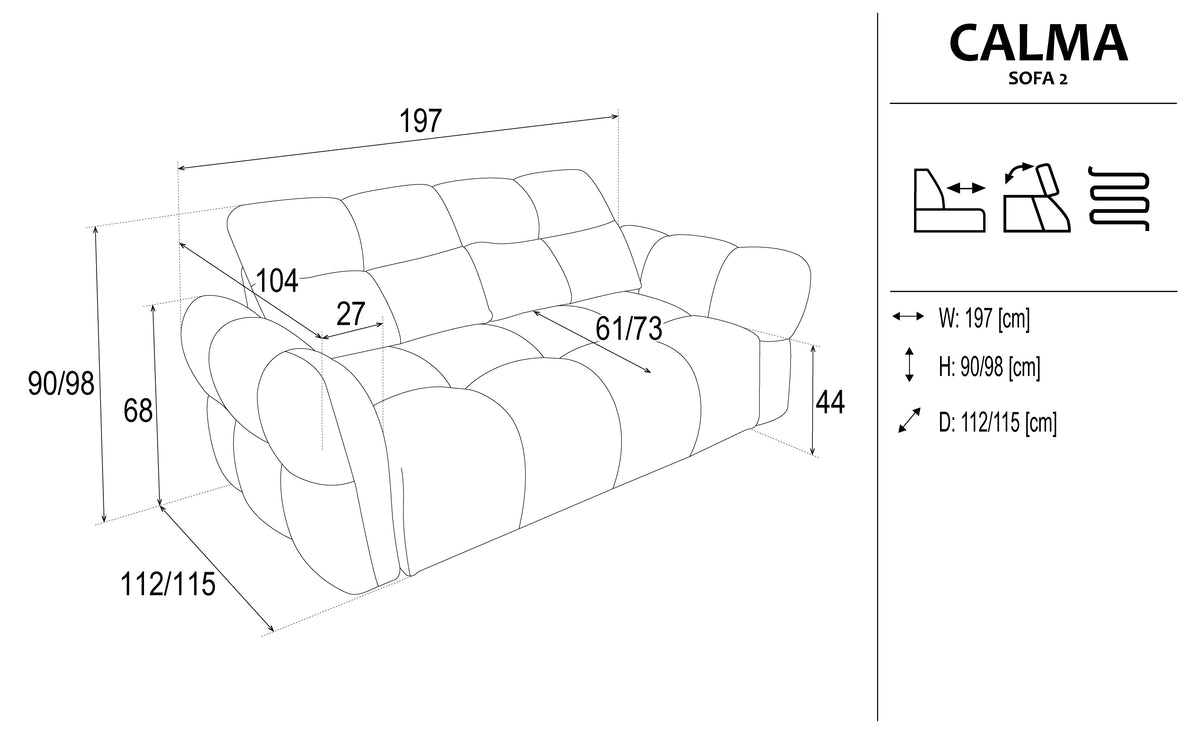 Calma 2 Seater Sofa dimensions