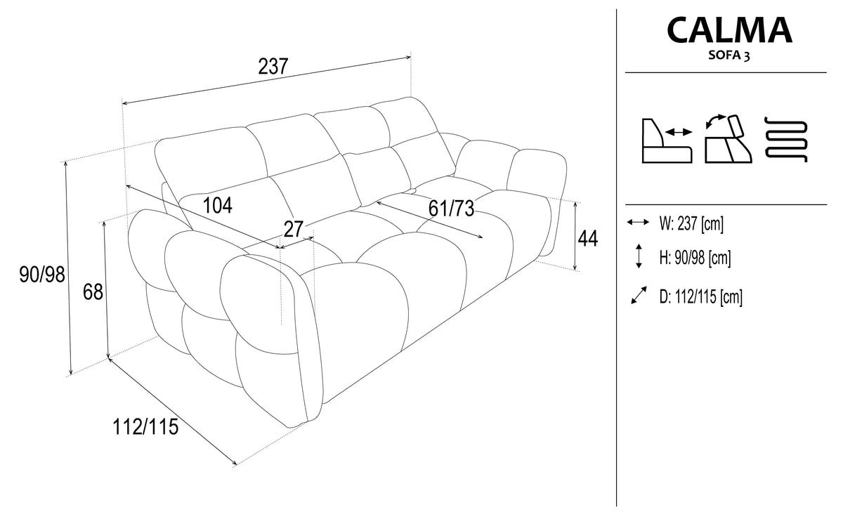 Calma 3 Seater Sofa dimensions