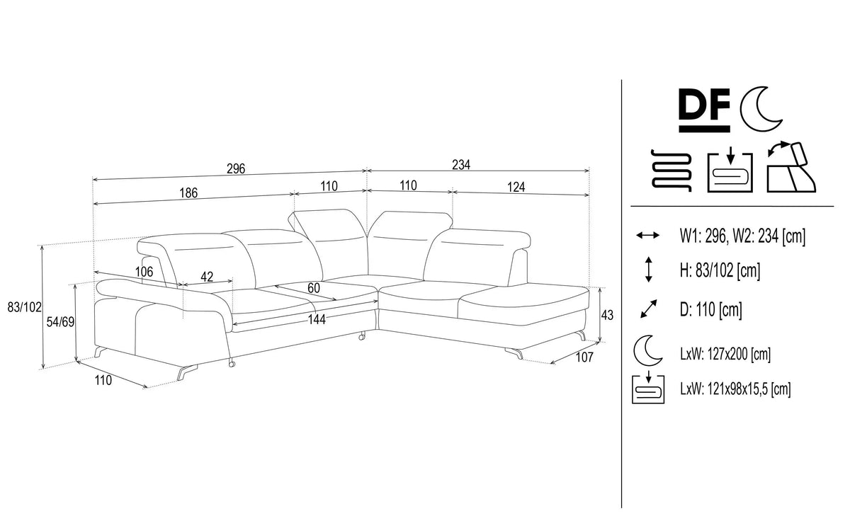 Calvaro Corner Sofa Bed With Storage dimensions