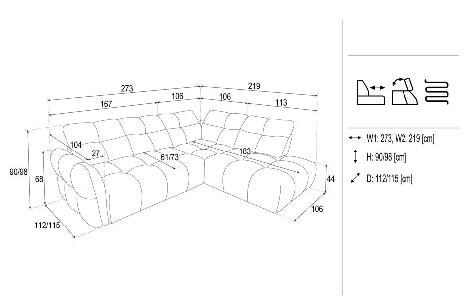 Calma Express Delivery Corner Sofa Kensington Nutmeg dimensions