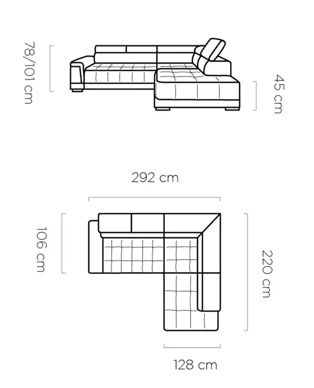 Campo L Corner Sofa dimensions