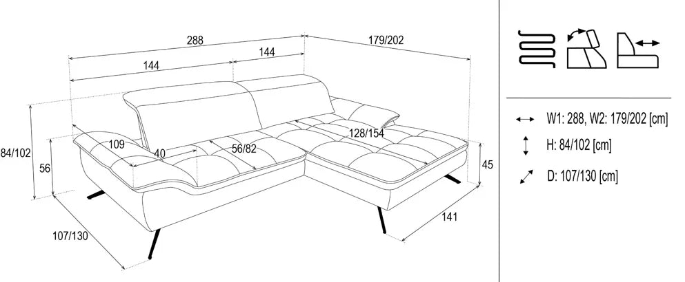 Carino Corner Sofa dimensions