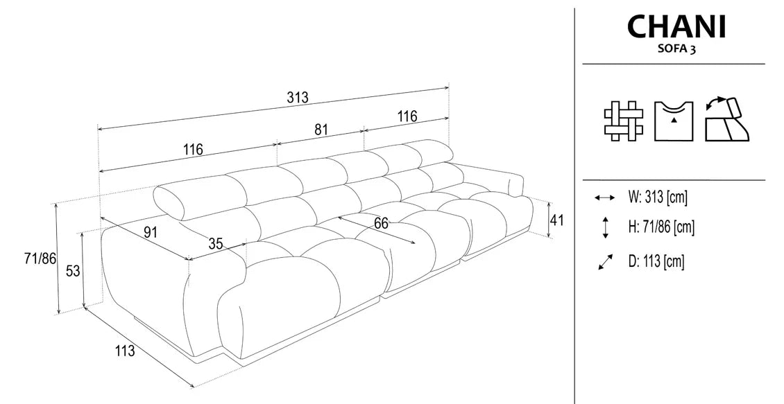 Chani 3 Seater Sofa dimensions