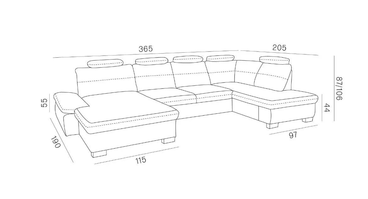 Cremona Xl U-Shape Corner Sofa Bed With Storage dimensions