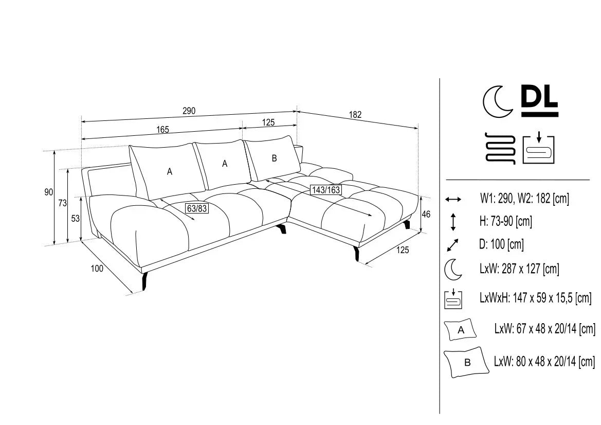 Felipe Corner Sofa Bed With Storage dimensions