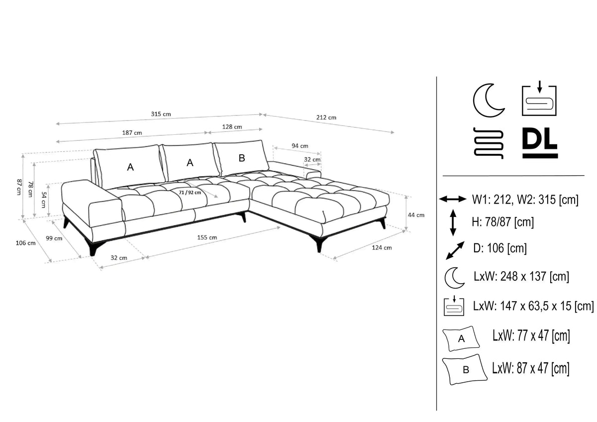 Figaro Corner Sofa Bed With Storage dimensions