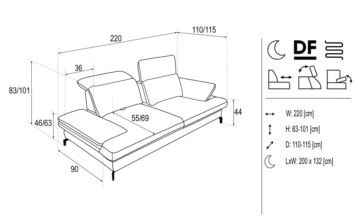 Fiji 2 Seater Sofa Bed dimensions