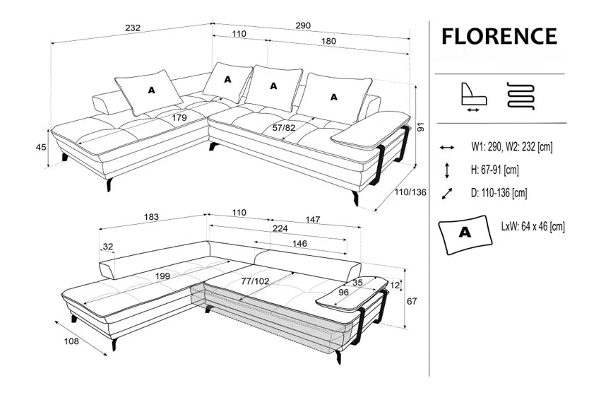 Florence Corner Sofa Relax dimensions