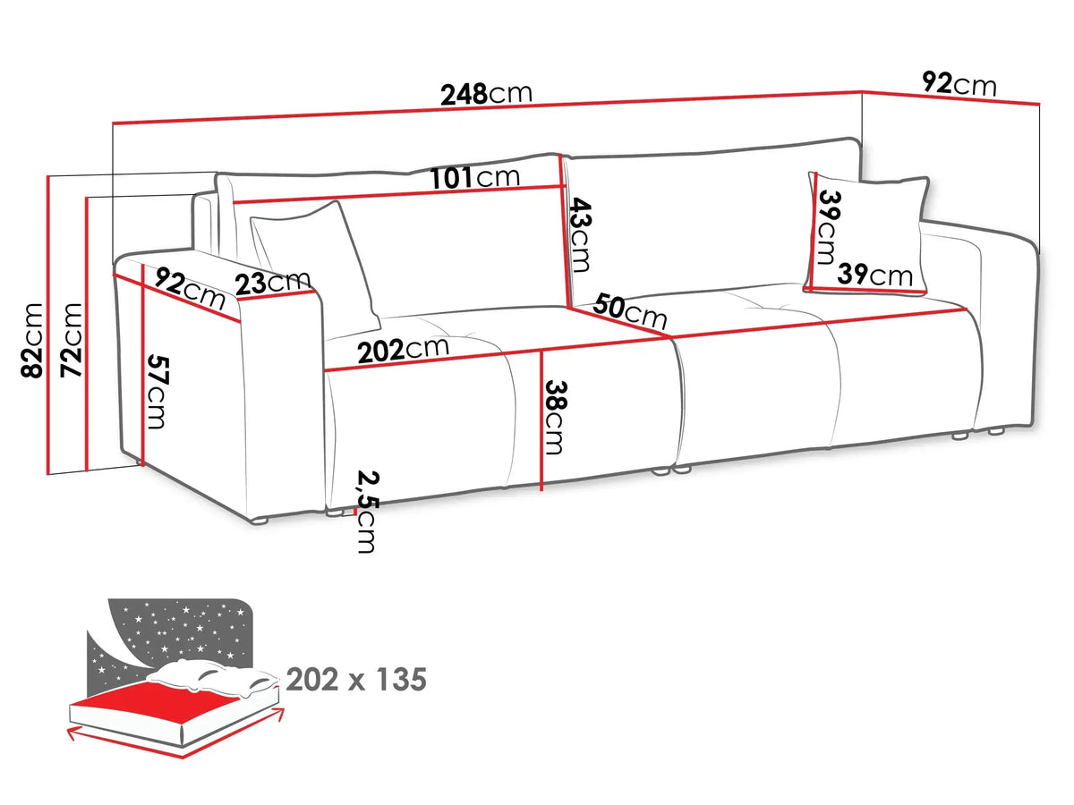 Chelsea Sofa Bed dimensions