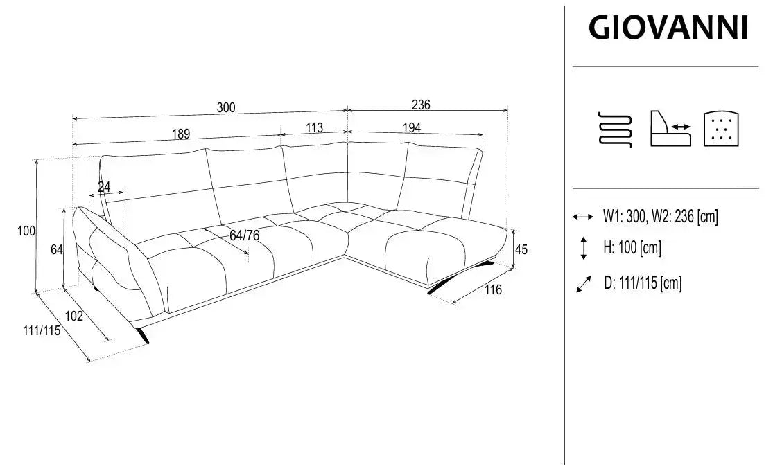 Giovanni I Corner Sofa dimensions
