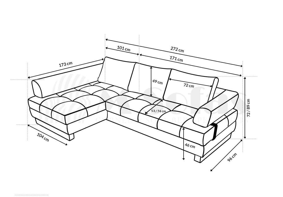 Havana Corner Sofa Bed With Storage dimensions