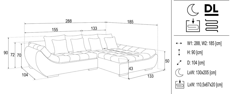 Hugo Corner Sofa Bed With Storage dimensions