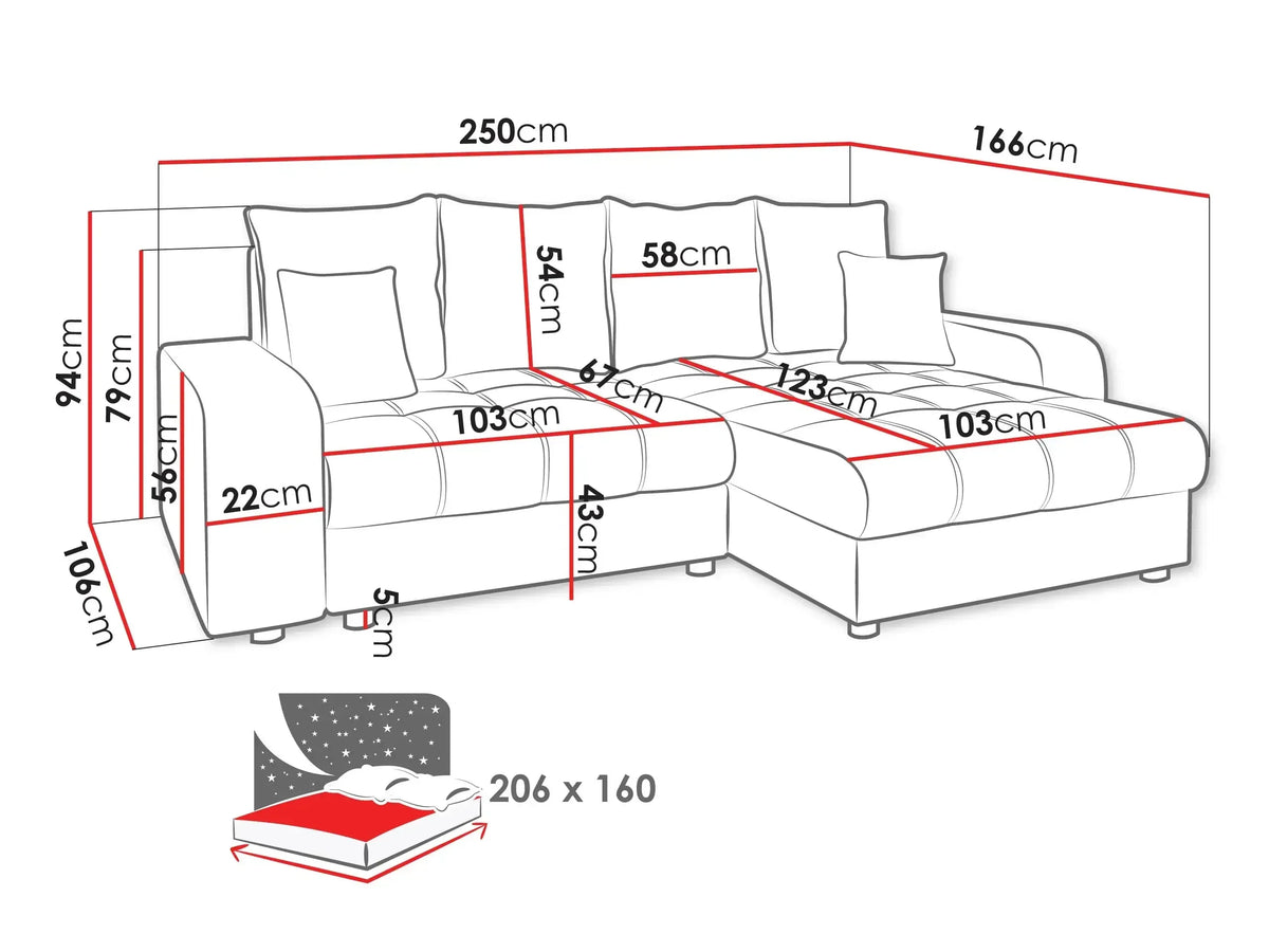 Nelwe Corner Sofa Bed With Storage dimensions