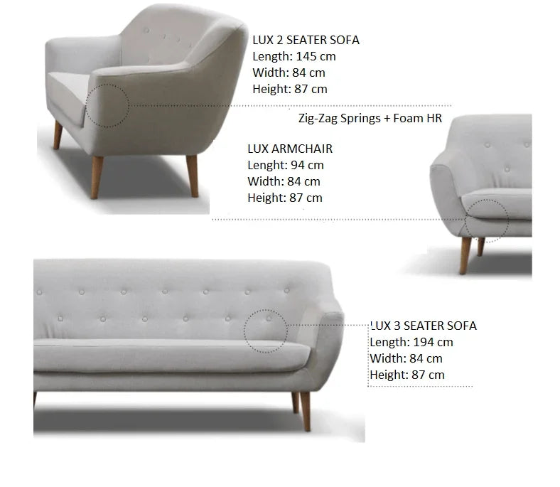 Lux 3 Seater Sofa dimensions