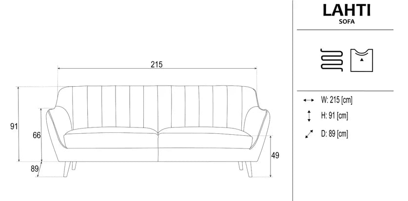 Lahti 3 Seater Sofa dimensions