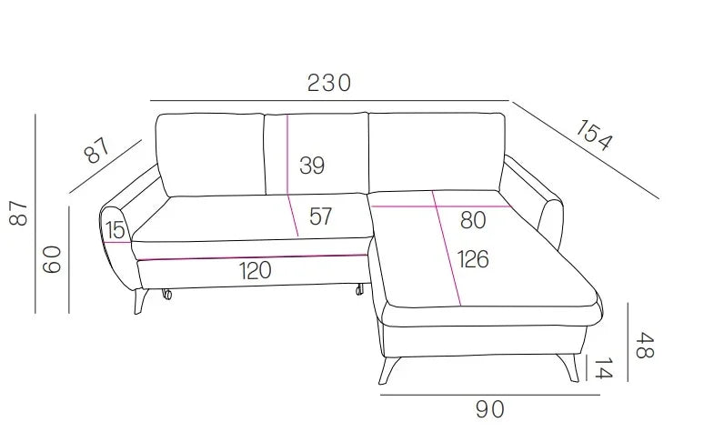 Leni Corner Sofa Bed With Storage dimensions