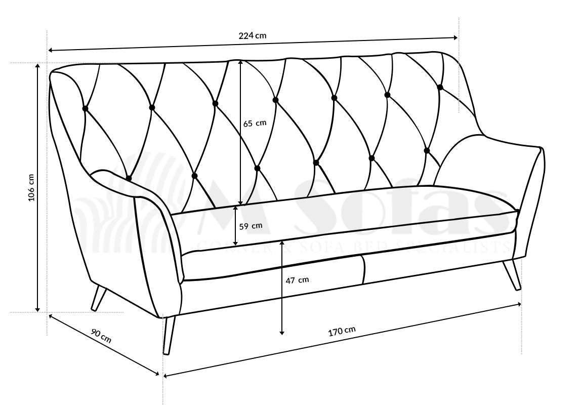 Ludwic 3 Seater Sofa dimensions