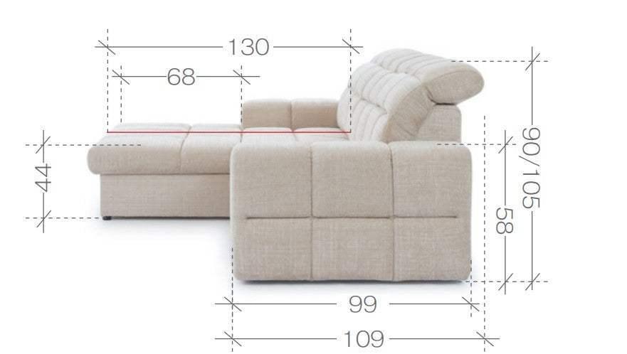 Lugo Corner Sofa Bed With Storage dimensions