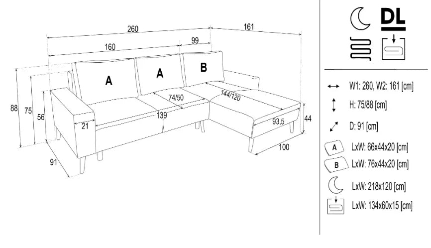 Ex-Display Mingo Corner Sofa Bed With Storage Zetta 297 dimensions
