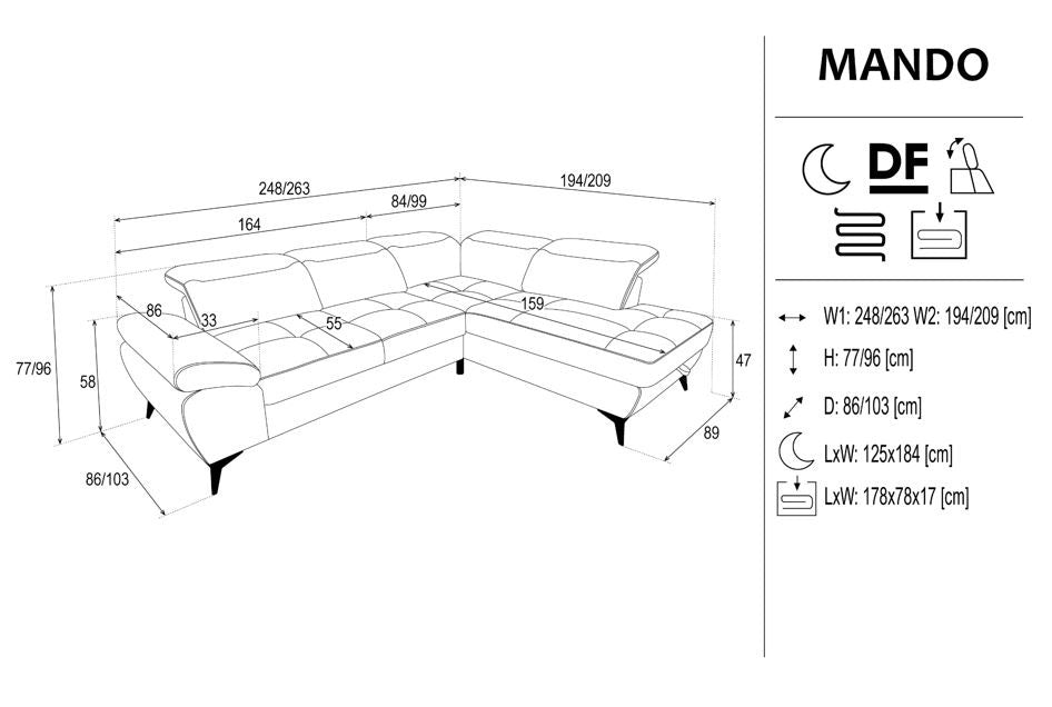 Mando Corner Sofa Bed With Storage dimensions