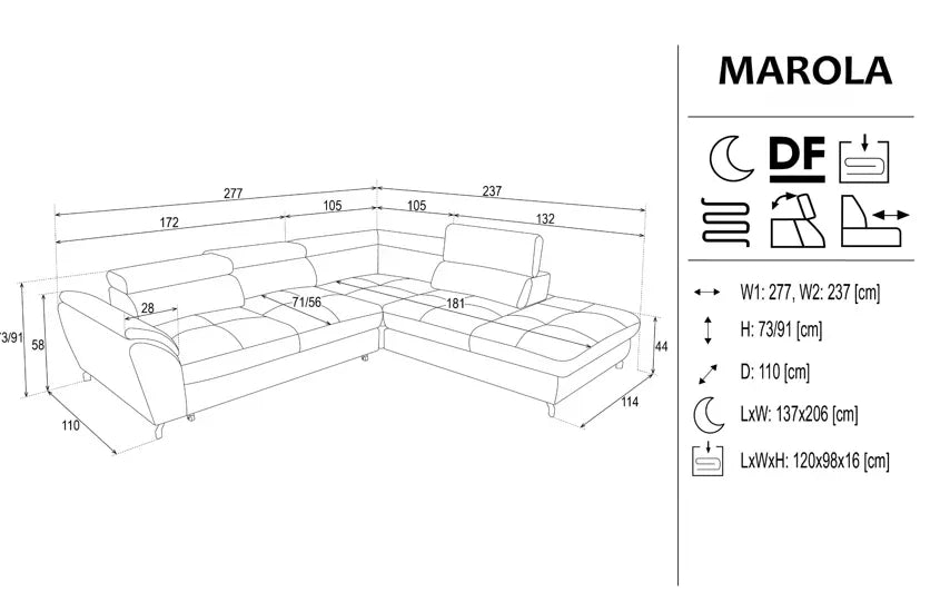 Marolla Corner Sofa Bed With Storage dimensions