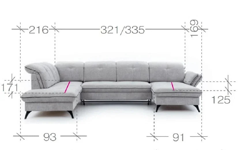 Massimo U-Shape Corner Sofa Bed With Storage dimensions