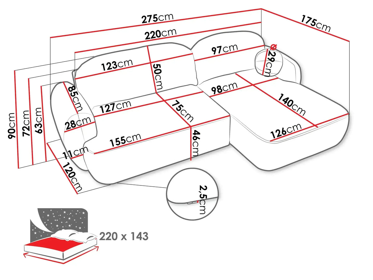 Mayo Corner Sofa Bed With Storage dimensions
