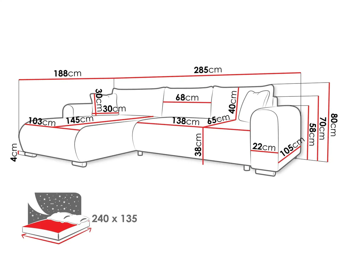 Merkos Corner Sofa Bed With Storage dimensions