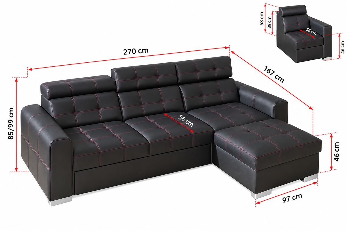 Iris II Corner Sofa Bed With Storage dimensions