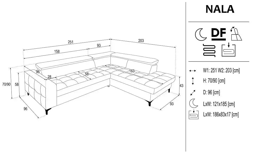 Nala Corner Sofa Bed With Storage dimensions