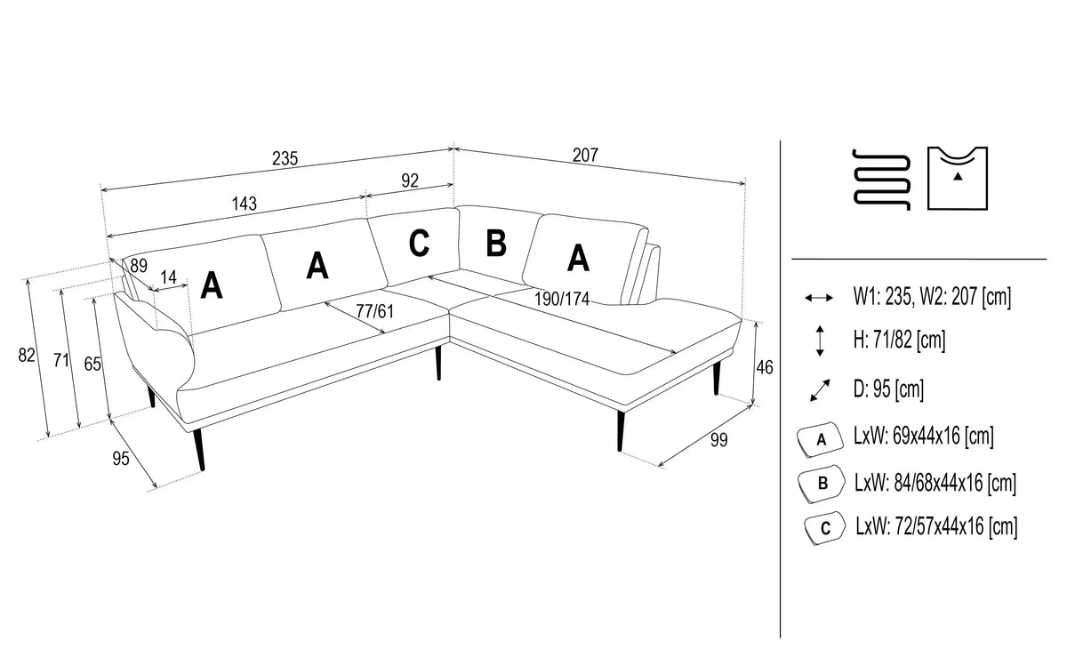 Norida Corner Sofa dimensions