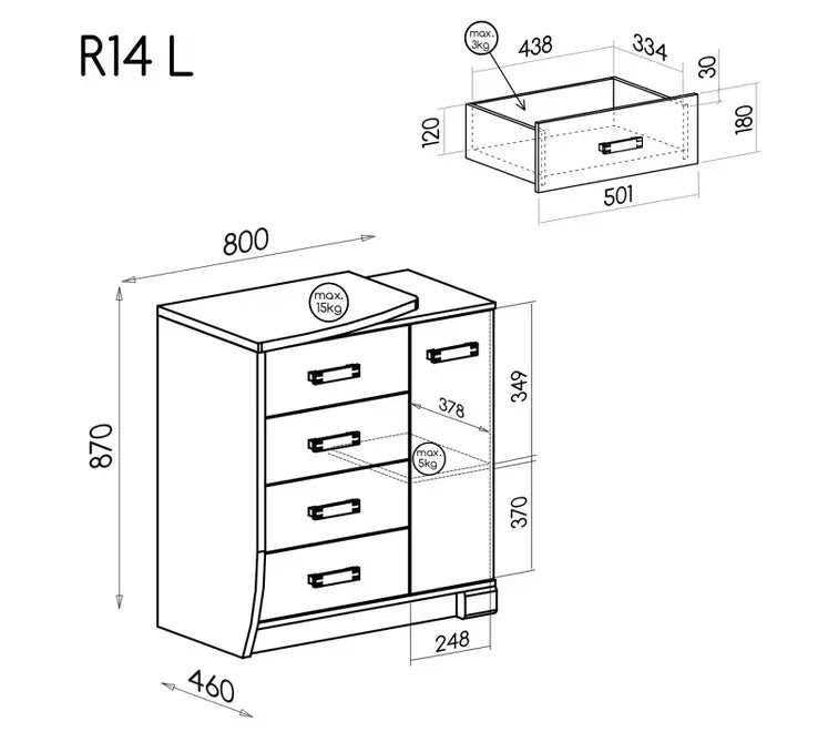 Romero R14 Sideboard Right dimensions