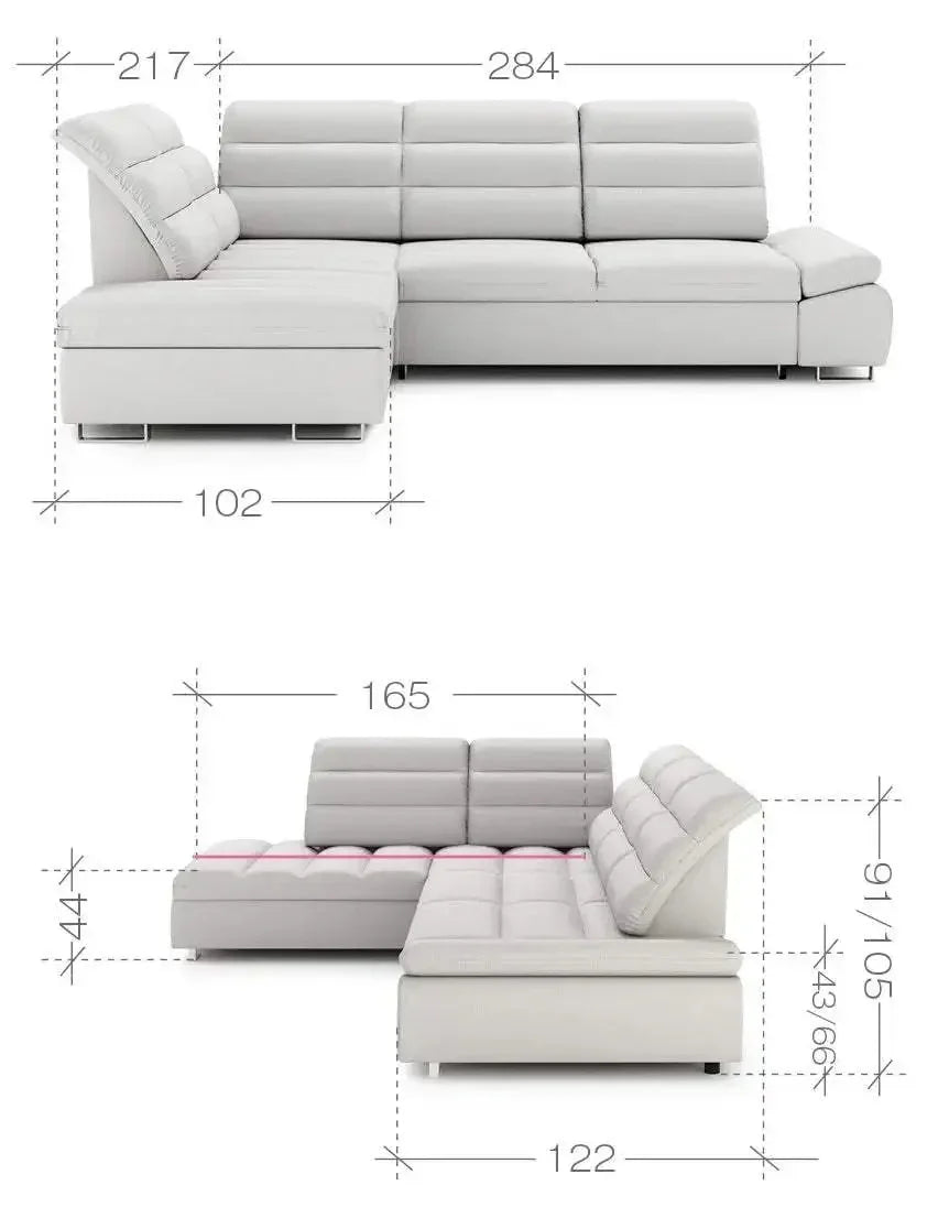 Roman II Corner Sofa Bed with Storage dimensions