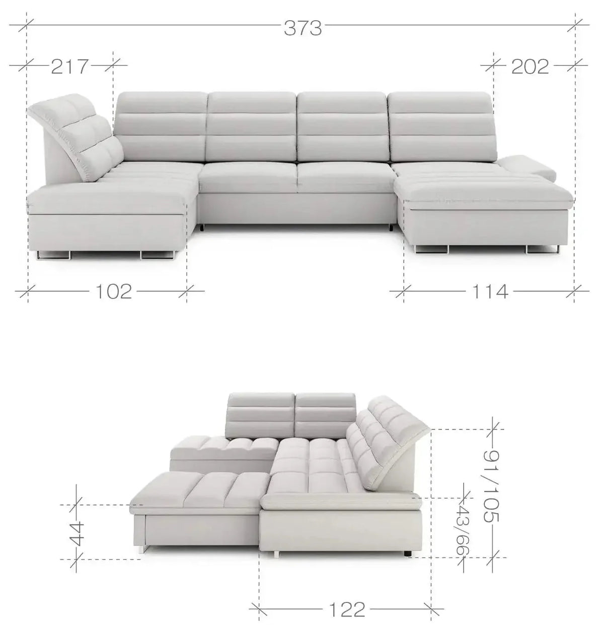Roman Xl U-Shape Corner Sofa Bed With Storage dimensions