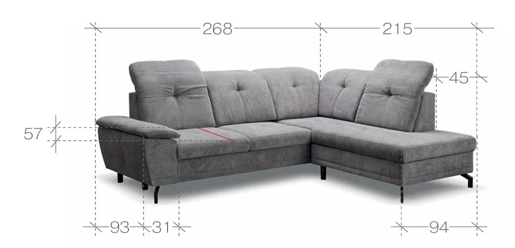 Remi Corner Sofa Bed With Storage dimensions