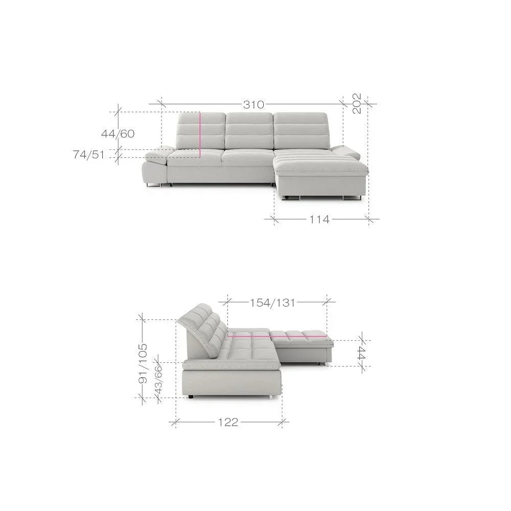 Roman Corner Sofa Bed With Storage dimensions
