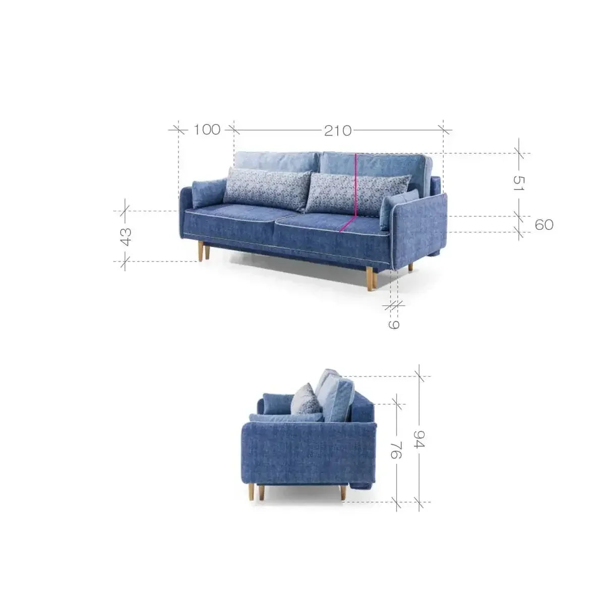 Sinio 2 Seater Sofa Bed dimensions