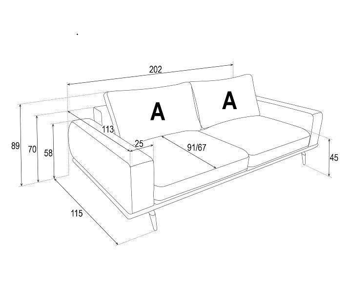 Selene 2 Seater Sofa dimensions