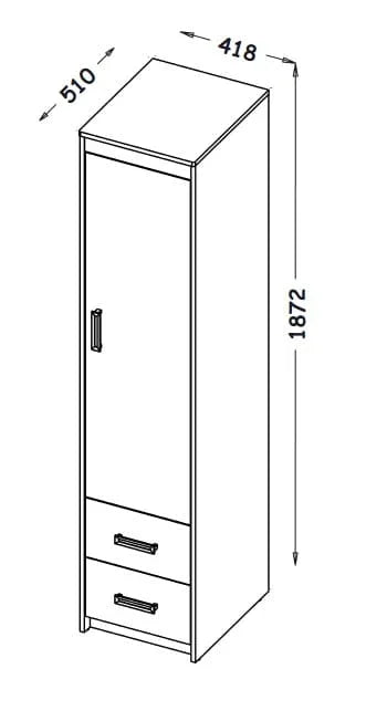 Ultimo U2 Express Delivery Narrow Wardrobe Dark Coimbra Ash/Green dimensions