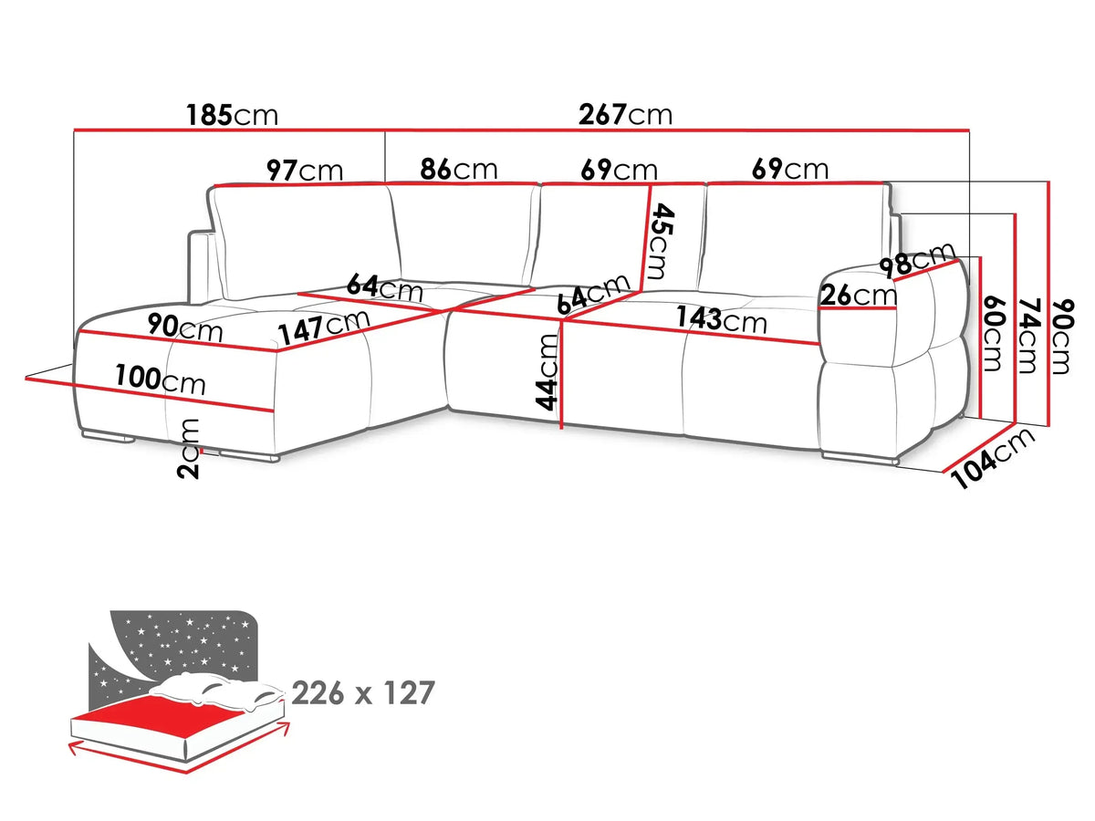 Taremi Corner Sofa Bed With Storage dimensions