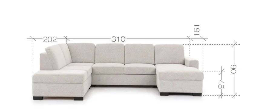 Torentino U Corner Sofa Bed With Storage dimensions