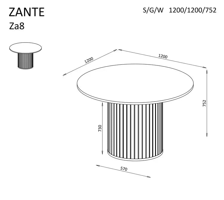 Zante Dining Table dimensions