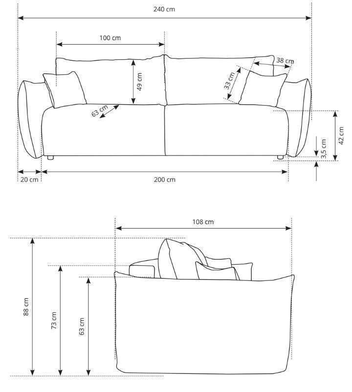 Allora 3 Seater Sofa Bed dimensions