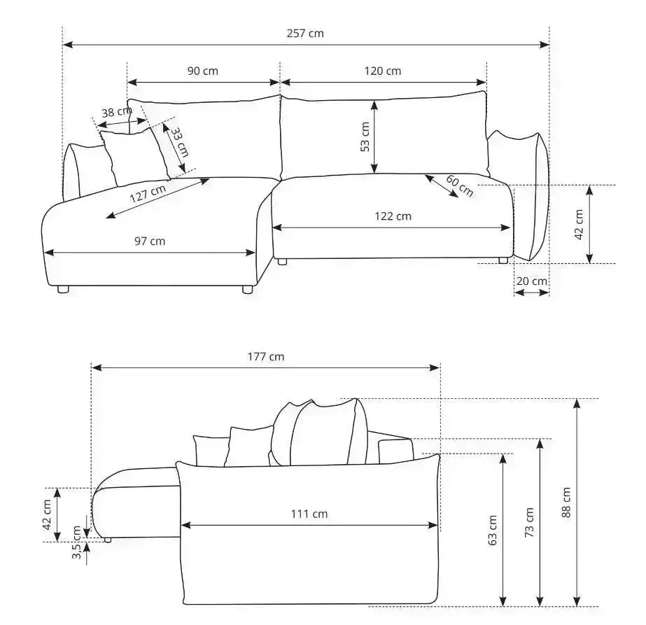 Allora Corner Sofa Bed With Storage dimensions