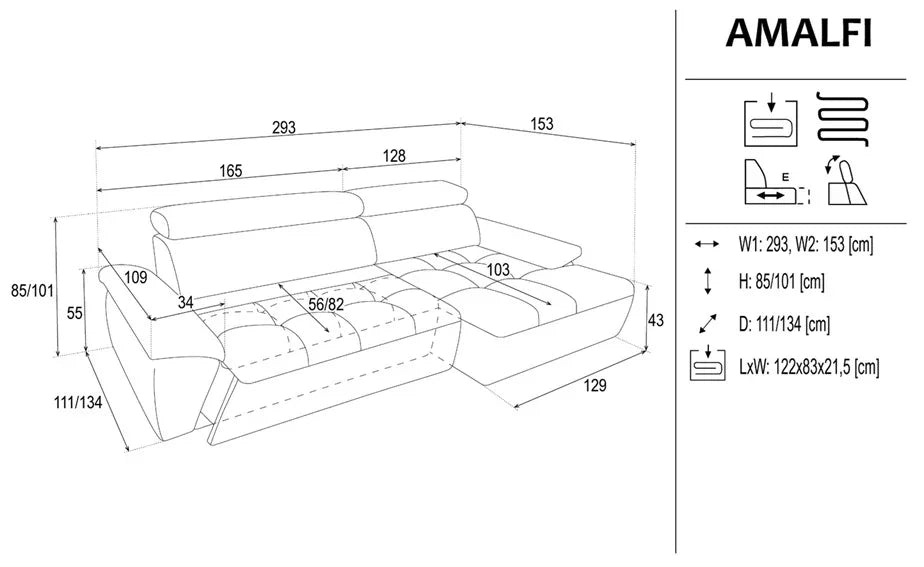 Amalfi Corner Sofa with Storage dimensions